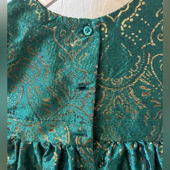 Baby Girl Holiday Dress. Gorgeous Green and Gold. - Picture 3 of 6